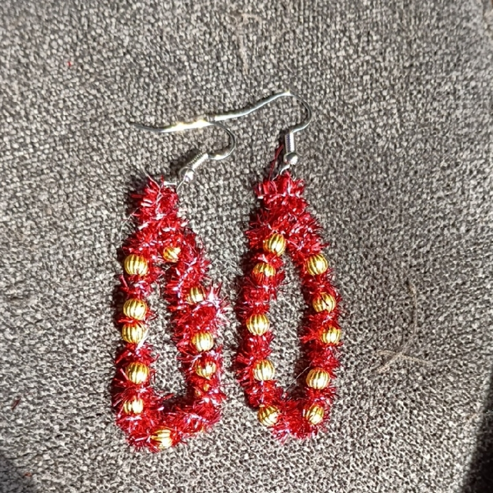 Elegant Red and Gold Beaded Earrings